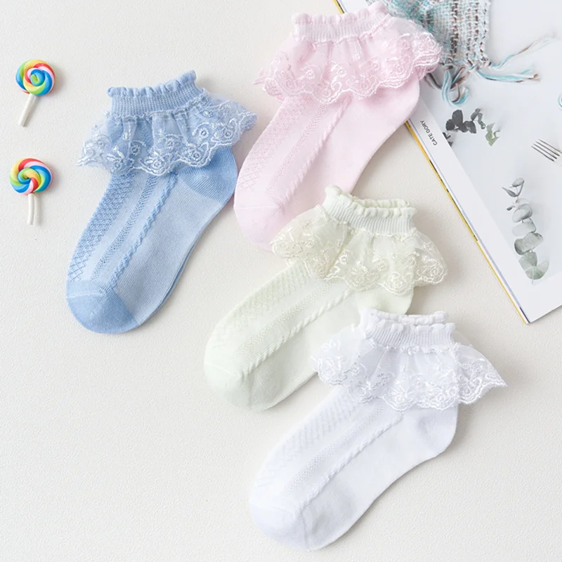 Sommer Frühling dünne kurze Knöchel stich Boden Socken Mädchen Prinzessin Mesh weiße Socken mit Spitze Rüschen für Kleinkind Baby Kinder Kleinkind