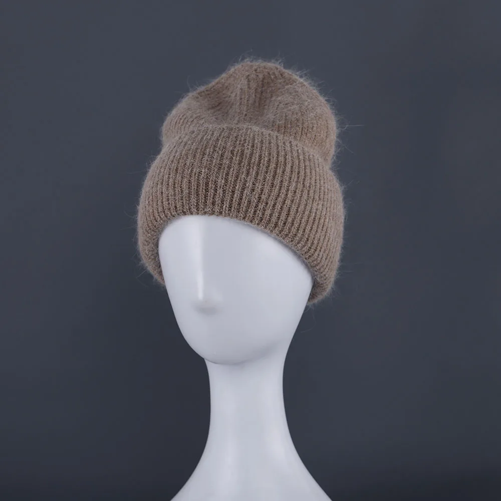 2024 Kaninchen Fell Mützen Weiche Warme Flauschige Winter Hut für Frauen Angora Gestrickte Hut Skullies Beanies Weibliche Motorhaube Frau Stricken Kappe – Detail 8
