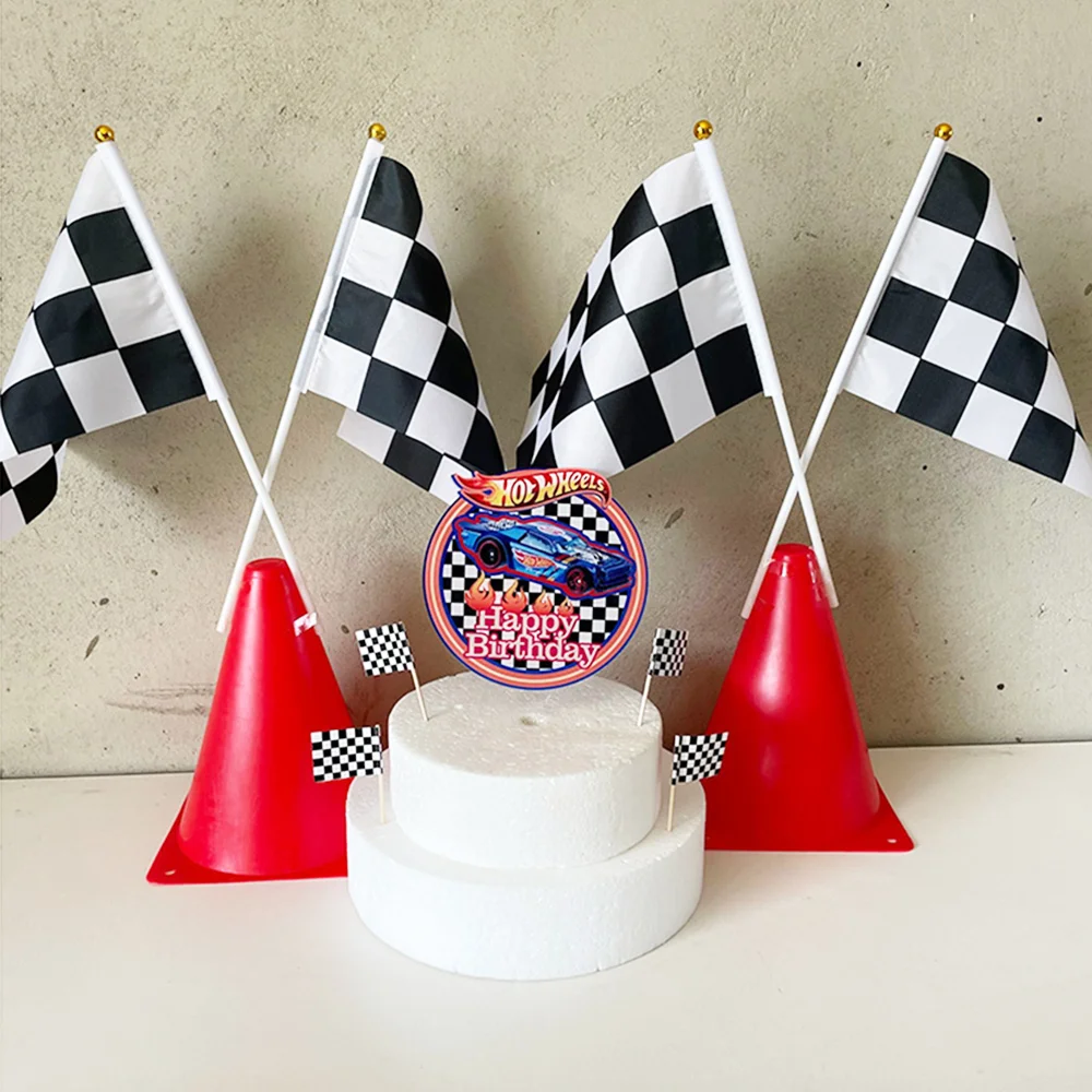 Hot Wheels Party Decorations Race Car Birthday Supplies Cars Balloon Cake Topper Tablecloth Checkered Flag Motor Children Gifts