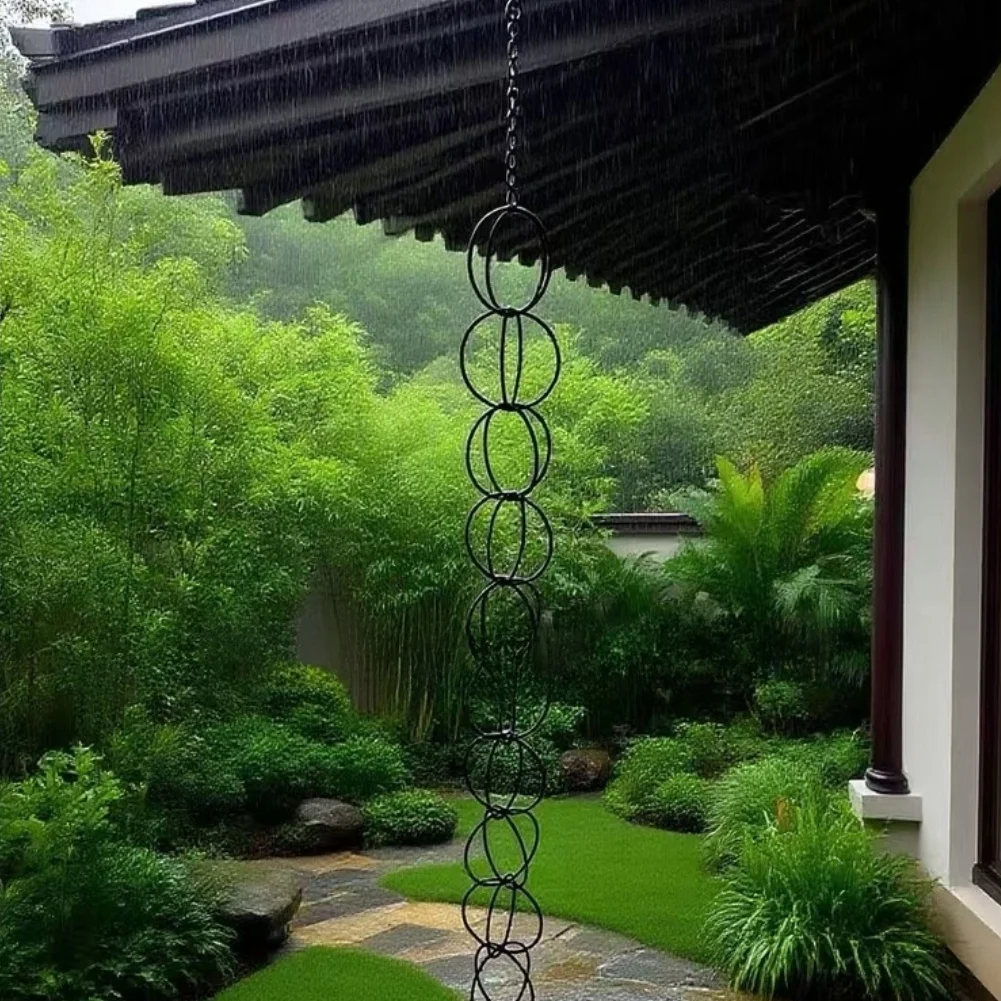 For Modern Home for exterior Black Rain Chains Decorative Rainchain Sturdy Iron Construction Weather Resistant Material