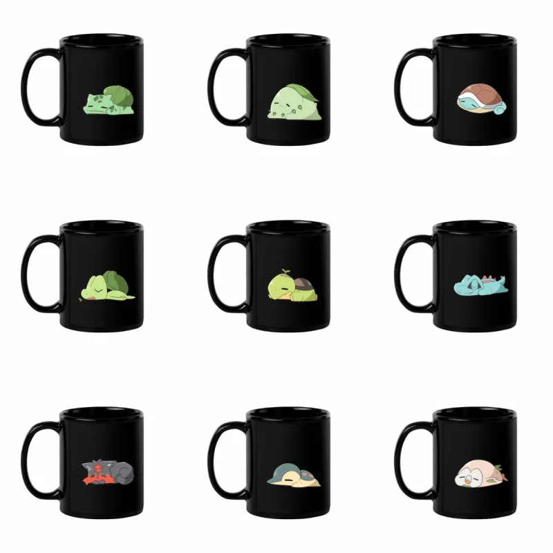 Caneca de Cerâmica Preta para Anime Bulbasaur Squirtle Totodile Mudkip Piplup Charmander Snivy Sobble Popplio Froakie Presente de Aniversário