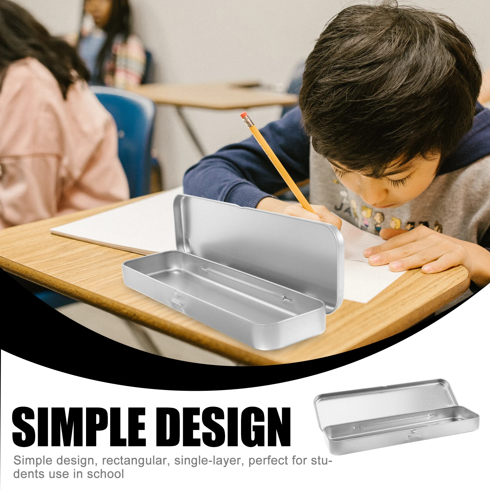 

Pencil Case Metal Tin Portable with Lid Japanese Boxes for School Container Child Boy