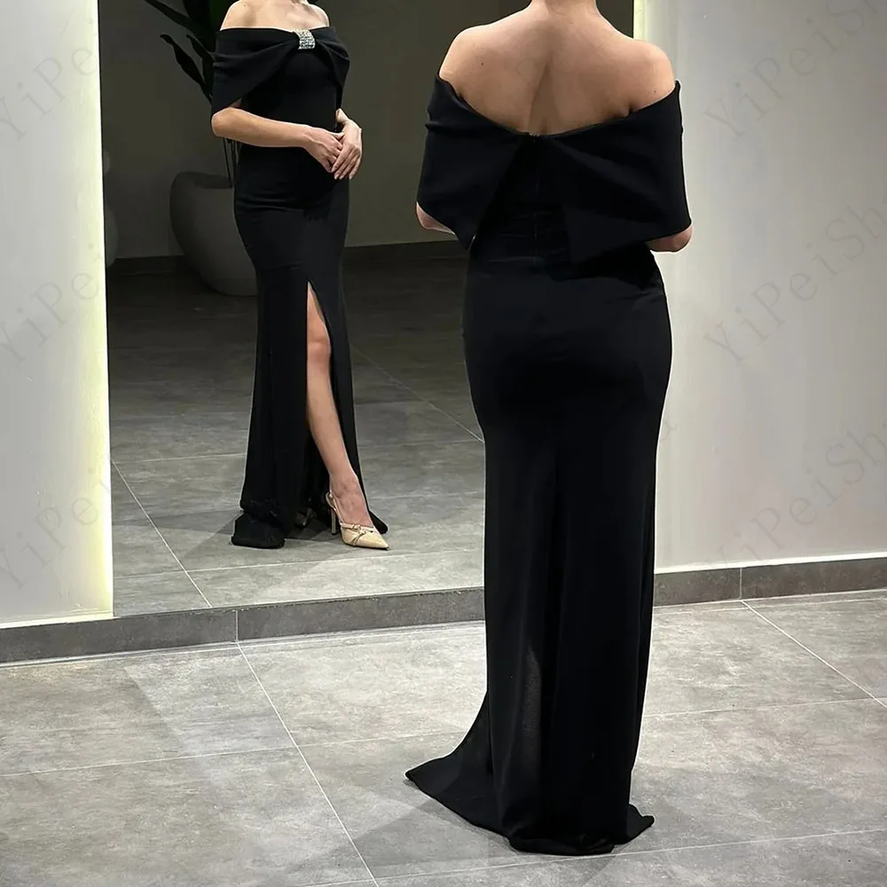 

Customized A-Line Prom Dresses Floor-Length Off The Shoulder Sleeveless Evening Gown Fashion Crystal Side Split Party Gown