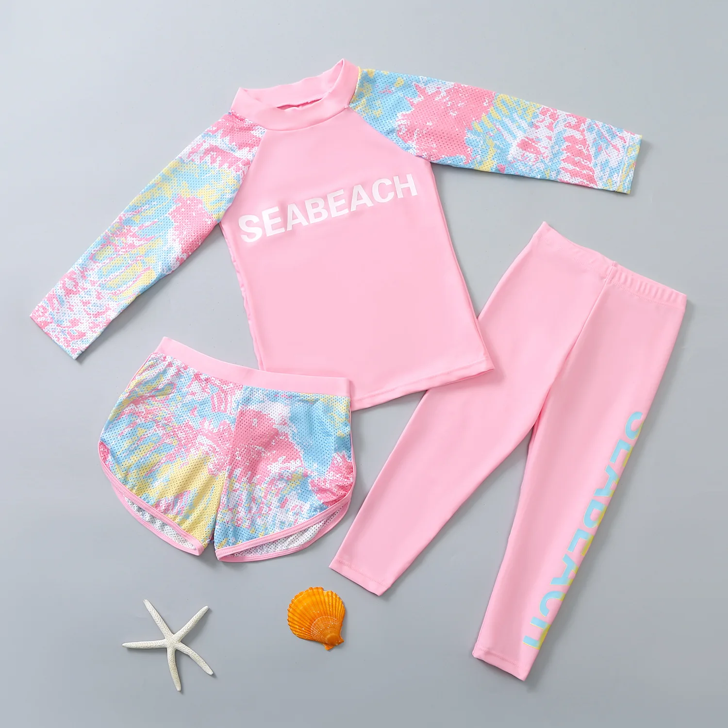 

Summer Girls Two-piece Swimsuit Long Sleeve Letter Print Sunscreen Tankini Baby Girl Swimwear Vacation Surfing Suit Beachwear