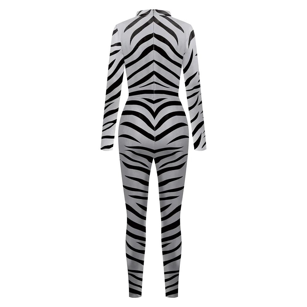 Wzór zebry kombinezon Halloween Zebra przebranie na karnawał Zebra obcisłe body zwierząt Cos kombinezon dla dorosłych z długim rękawem Zentai