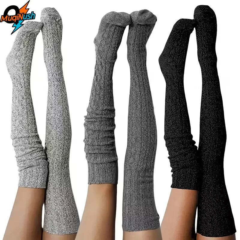 

MuqiNush женские носки выше колена, утепленные, теплые, в полоску в студенческом стиле, из мягкой прочной ткани для осенне-зимнего теплого трикотажа