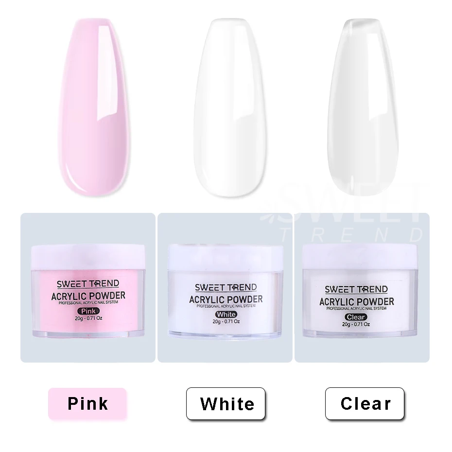 1/3pcs 20g polvere per unghie acrilica trasparente rosa bianco intaglio polimero di cristallo unghie arte estensione manicure strumenti per intaglio forniture per unghie