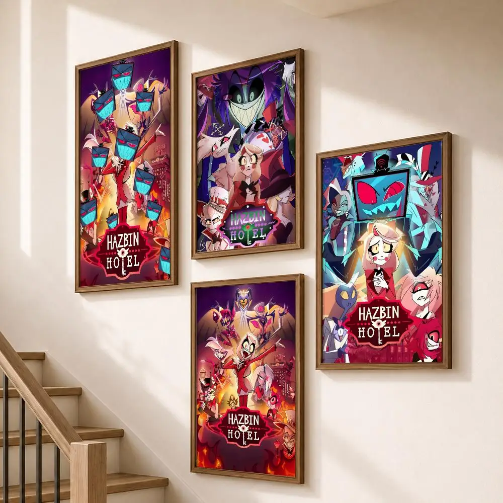 Cartoon Hazbin Hotel Demon Gothic Art Poster HD Self Adhesive Wall Decor for Bedroom Dorm Room Office Gaming Room Gift