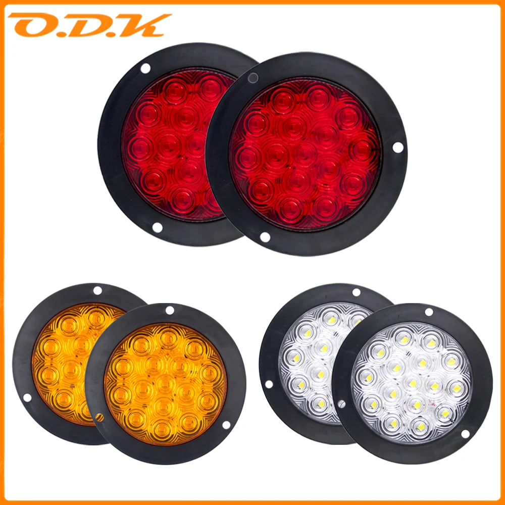 

2pcs 12V 24V 4" LED Round Taillights Tail Light Turn Signal Brake Light Stop Rear Light Reverse light Trailer Lorry Truck Light