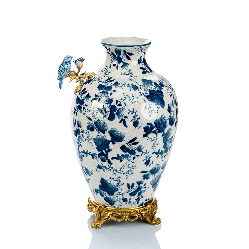 European-style ceramics with copper ornaments, American-style copper with porcelain villa living room entrance blue