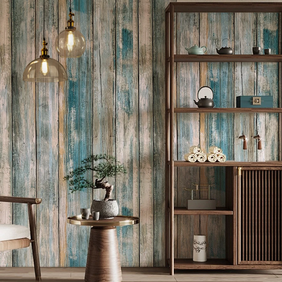 1 Roll of Self-Adhesive Faux Wood Wallpaper, Old Blue and White Wood Plank Texture Peel-And-Stick Design, Removable Vinyl Material Vintage Home Decor Wallpaper