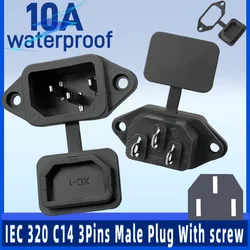IEC320 C14 Plug Connector 3Pins10A AC Electrical Panel Mounted Power Socket With Waterproof PVC Cover For Car Motorcycle Trailer