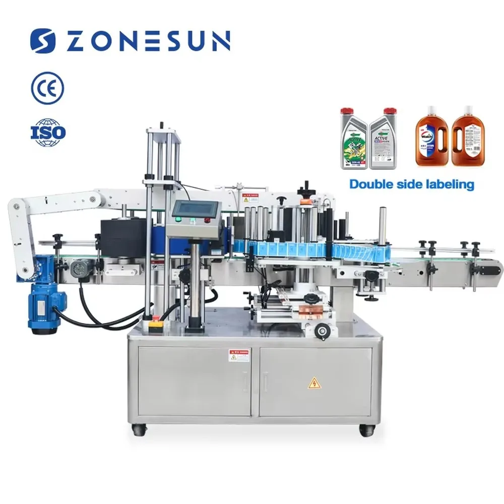 Automatic Flat Bottle Labeling Machine Dual Size Tube Sticker Applicator for Water Bottles Efficient Labelling Equipment