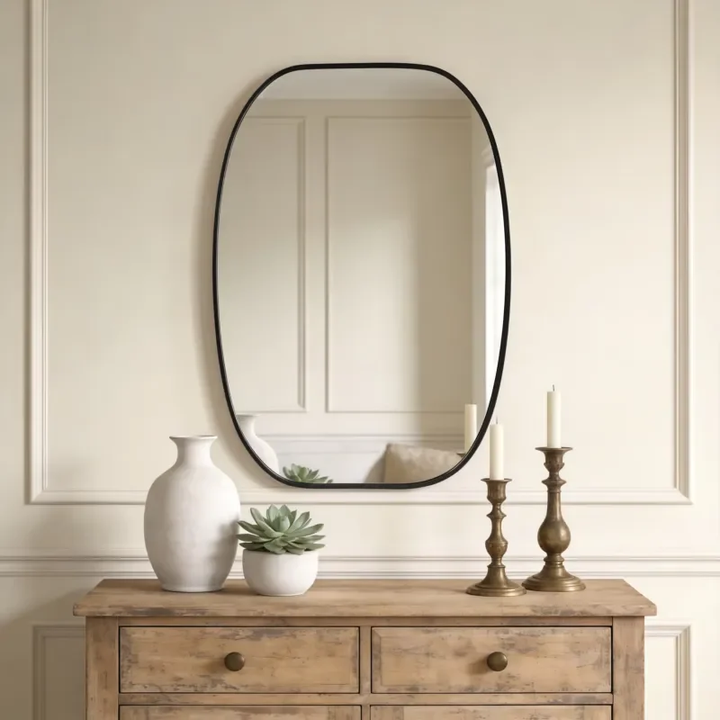 Black Metal Frame Oval Vanity Mirror 20x30 Inches Wall Mounted Bathroom Decor