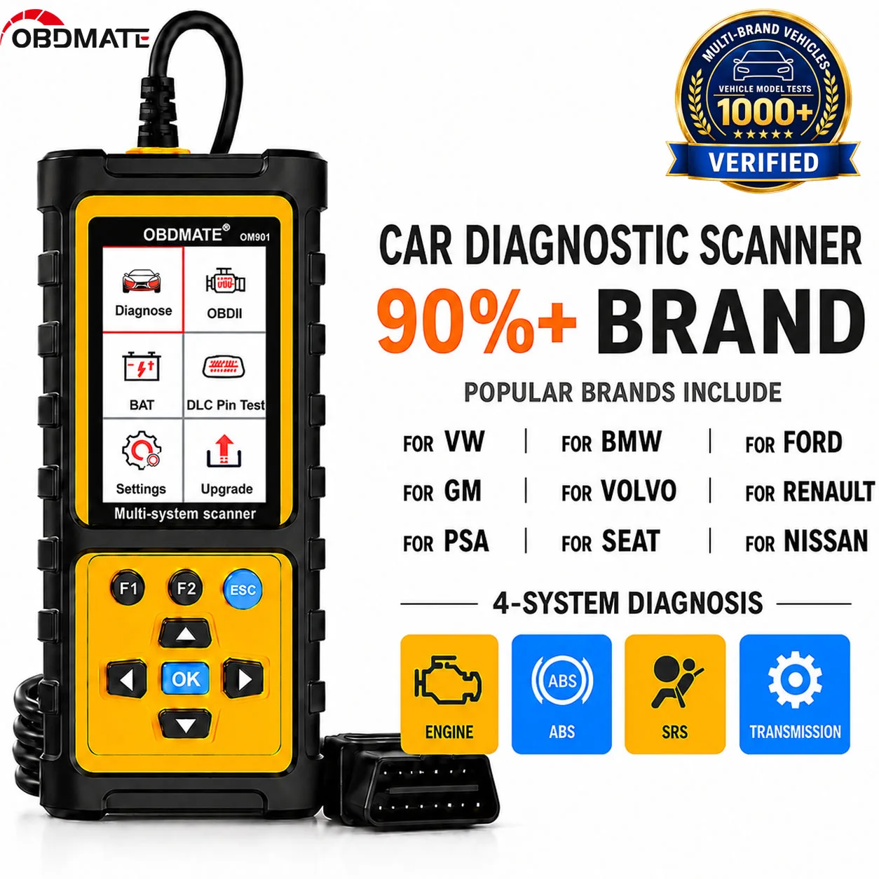 Scanner OBD2 Automotivo ABS SRS Motor | Diagnóstico Completo