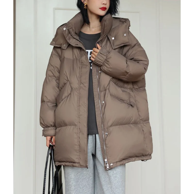 Women\'s Down Jacket Hooded Medium-length Jacket 2024 Winter Thick Section Korean Fashion Warm Casual Coats Down Fill Parkas