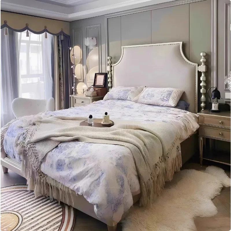 

Minimalist Beige Design Double Bed European Unique Pliable Wooden Double Bed Frame Japanese Cama Matrimonial Furniture For Home