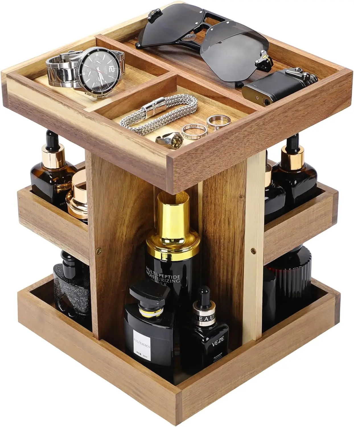 

Вращающаяся 3-ярусная деревянная подставка для парфюмерии, настольный органайзер для мужчин — идеальный подарок для папы, мужа, парня