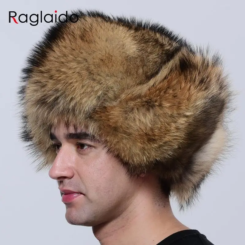 

Luxury Men Hat Winter Warm Thick Bomber Fluffy Natural Fox Fur Trapper Ear Hats