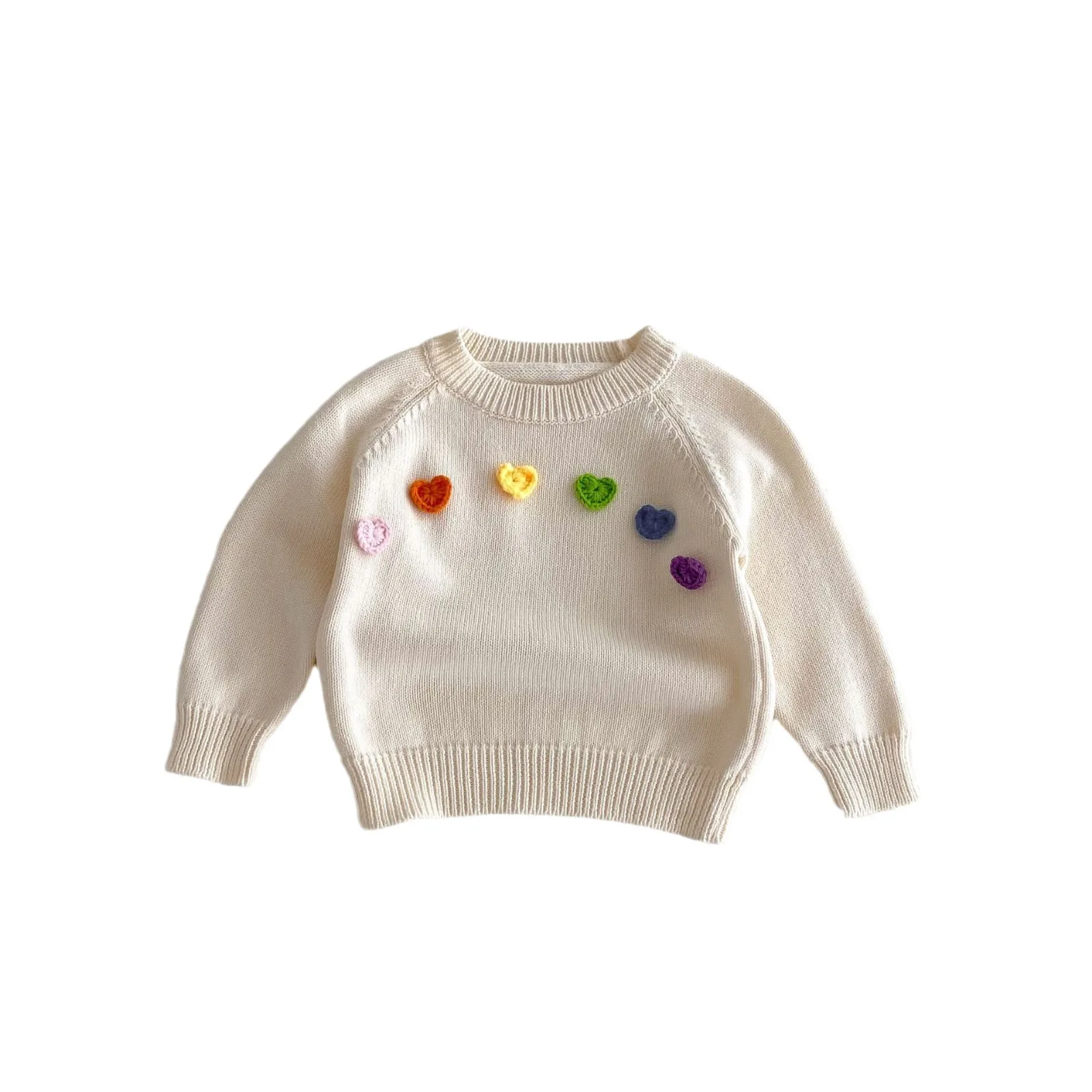 Autumn New Children Long Sleeve Sweater Girls Colorful Heart Knitted Pullover Tops Baby Casual Versatile Knitwear Kids Clothes