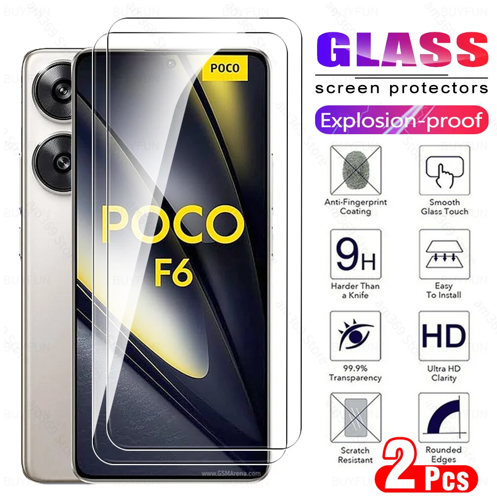 2Pcs Glass For Xiaomi Poco F6 5G Tempered Glass 9H Screen Protector X6 M6 Pro C65 X6Pro F6Pro M6Pro PocoF6 PocoX6 PocoM6 4G 2024