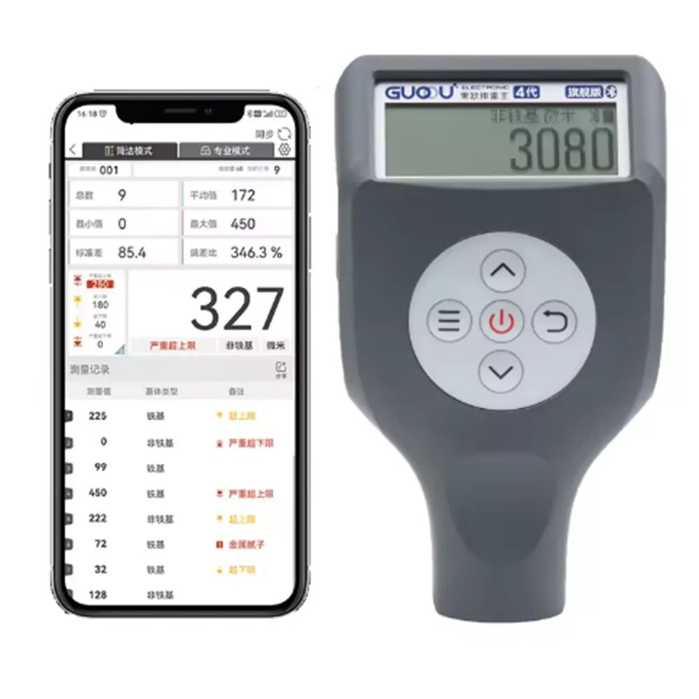 LCD Screen Auto Car Paint Film Thickness Gauge Paint Coating Thickness Tester 0-3000μm 0.1μm Fe NFe Probe Gauge