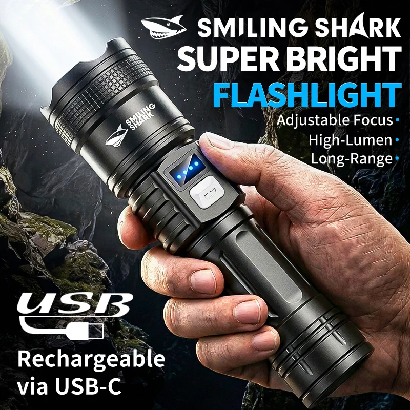 Smiling Shark  LED Super Bright Flashlight 3Mode Rechargeable  Waterproof Electric Charge Display Super Light  SD5252K