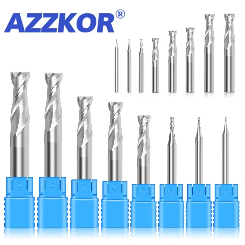 

AZZKOR HRC50 2-Flute For Aluminum Endmills 1.0mm-12.0mm 11-Piece-Set Tungsten Steel Milling Cutter CNC Machining End Mill Tools