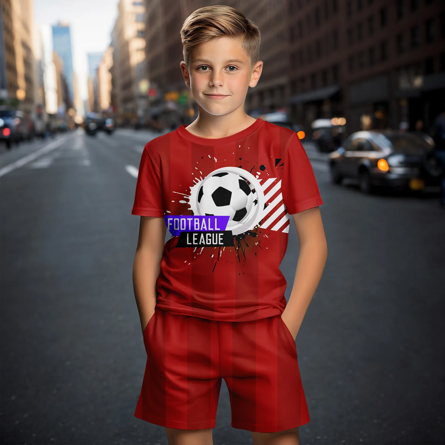 Children\'s Clothing Suit For Boy Summer Short Sleeve T-Shirt 2 Piece Set 3D Football Print Shorts Casual Outdoor Children\'s Sets