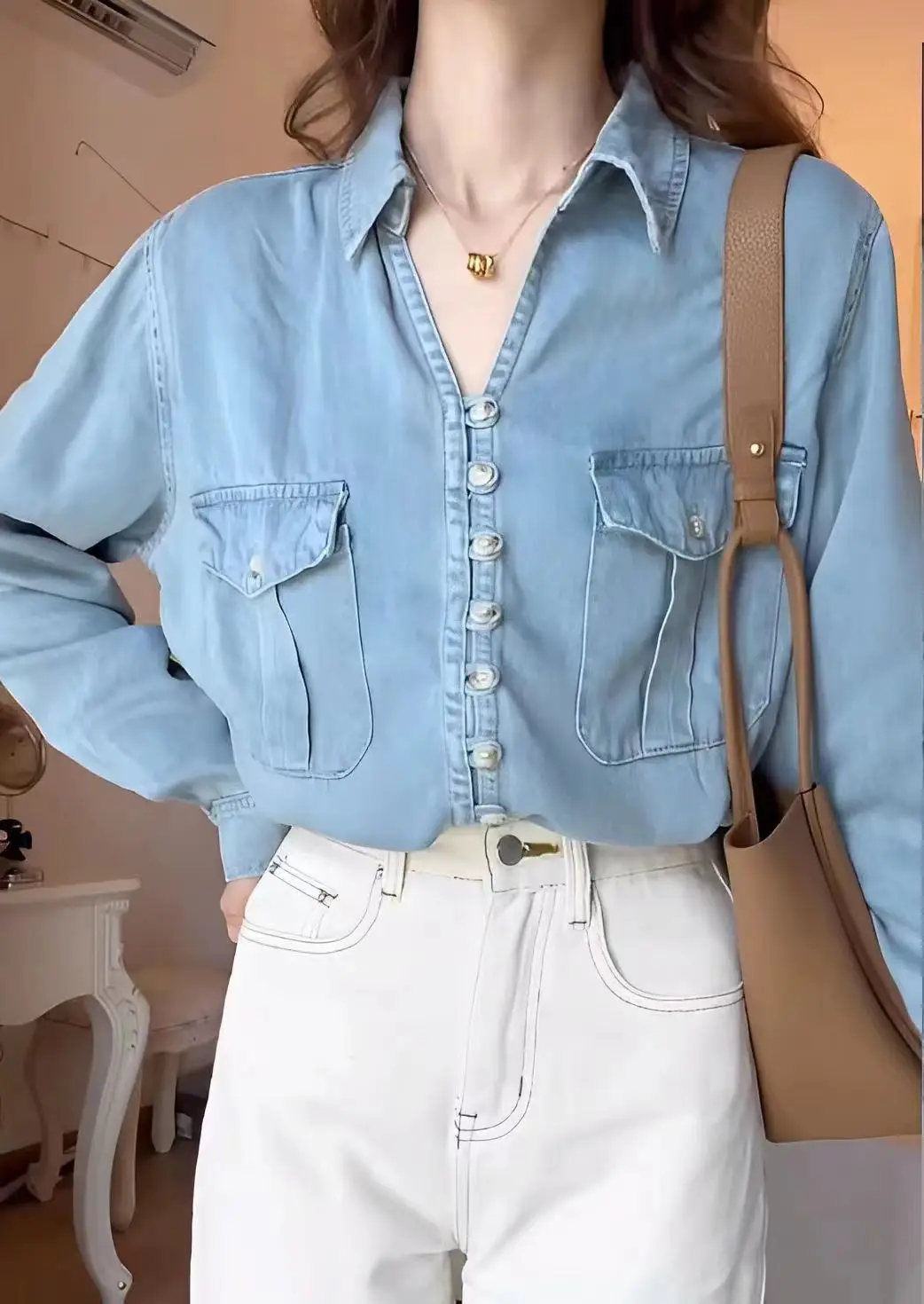 French Blue Retro Shirt Denim Jacket New Shirt Long Sleeves Women\'s Oversize Korean Reviews Many Clothes Autumn 2024 Ladies Y2k