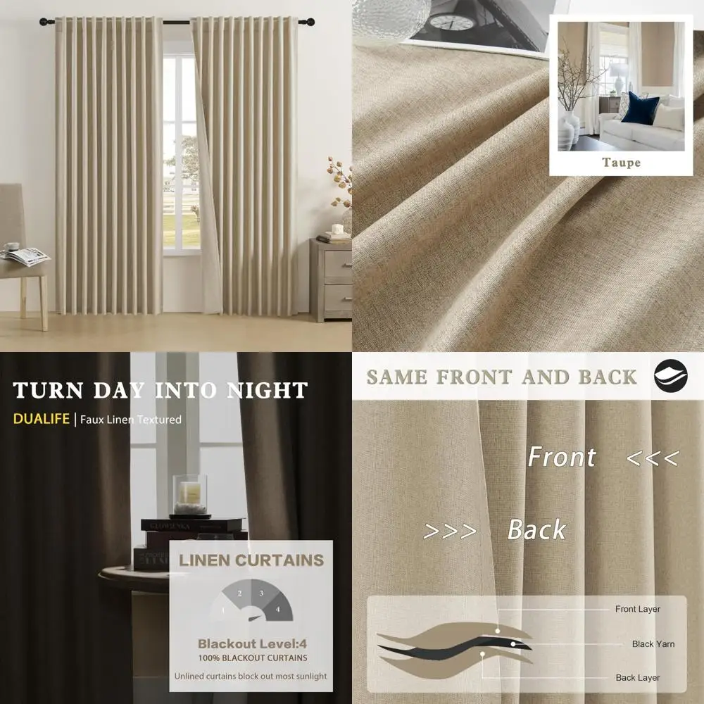

Linen Blackout Curtains with Back Tab Rod Pocket and Pinch Pleated Design, 84 Inches Wide for Patio Sliding Glass Doors