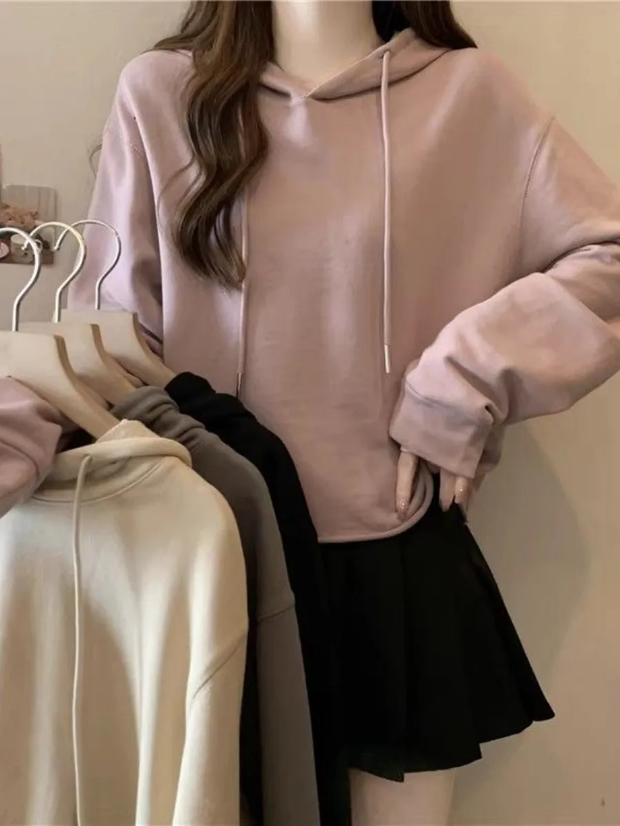 felpa-con-cappuccio-tinta-unita-semplice-da-donna-in-misto-cotone-vestibilita-morbida-stile-corto-taglia-piccola-con-polsini-set-due-pezzi