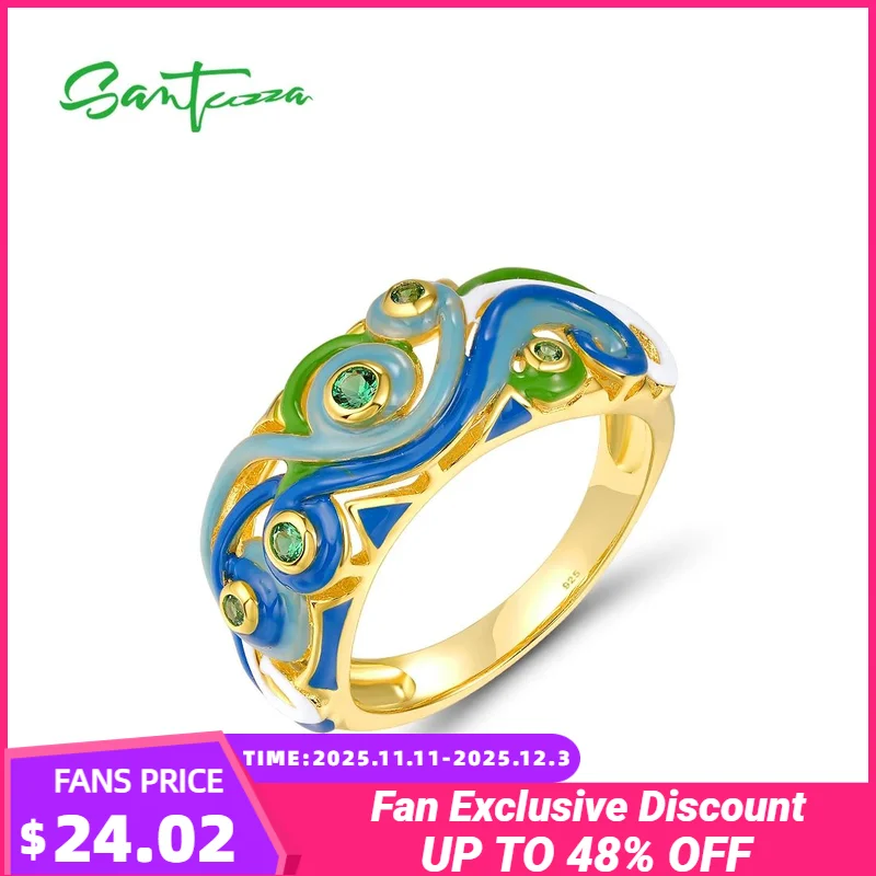 

SANTUZZA Pure 925 Sterling Silver Ring For Women Enamelled Gemstone Unique Design For Daily Wear & Gifts for Fine Jewelry