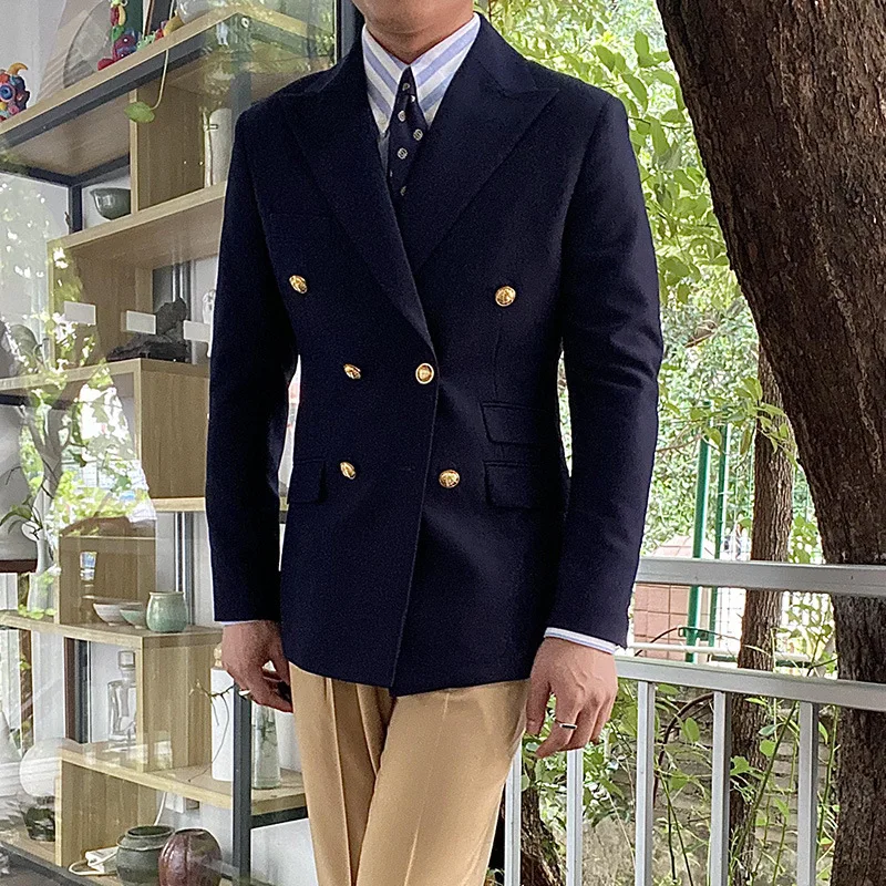 Blazer Casual Suit Classic Navy blue Double-breasted Metal Buttons High Quality Top Shirt Regular Length Retro Jacket 3 colors - Image 5