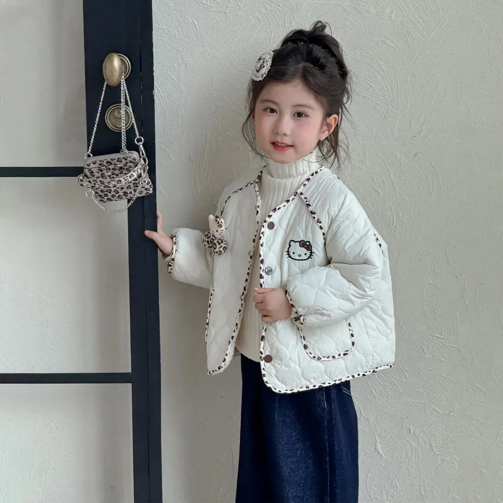 

Sanrio Hello Kitty, тонкие хлопковые пальто для девочек, осенне-зимняя куртка, стеганое пальто, стеганая одежда, модный топ, детская одежда