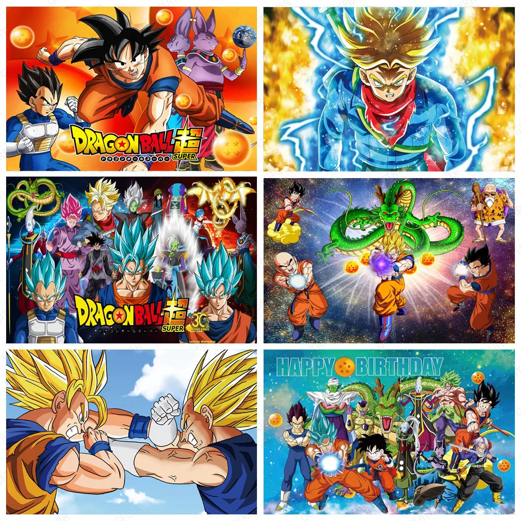 Bandai Dragon Ball Goku Fotografia Fundo, Foto Banner Props, Capa de fundo para crianças, Decoração de aniversário, Baby Shower, Meninos