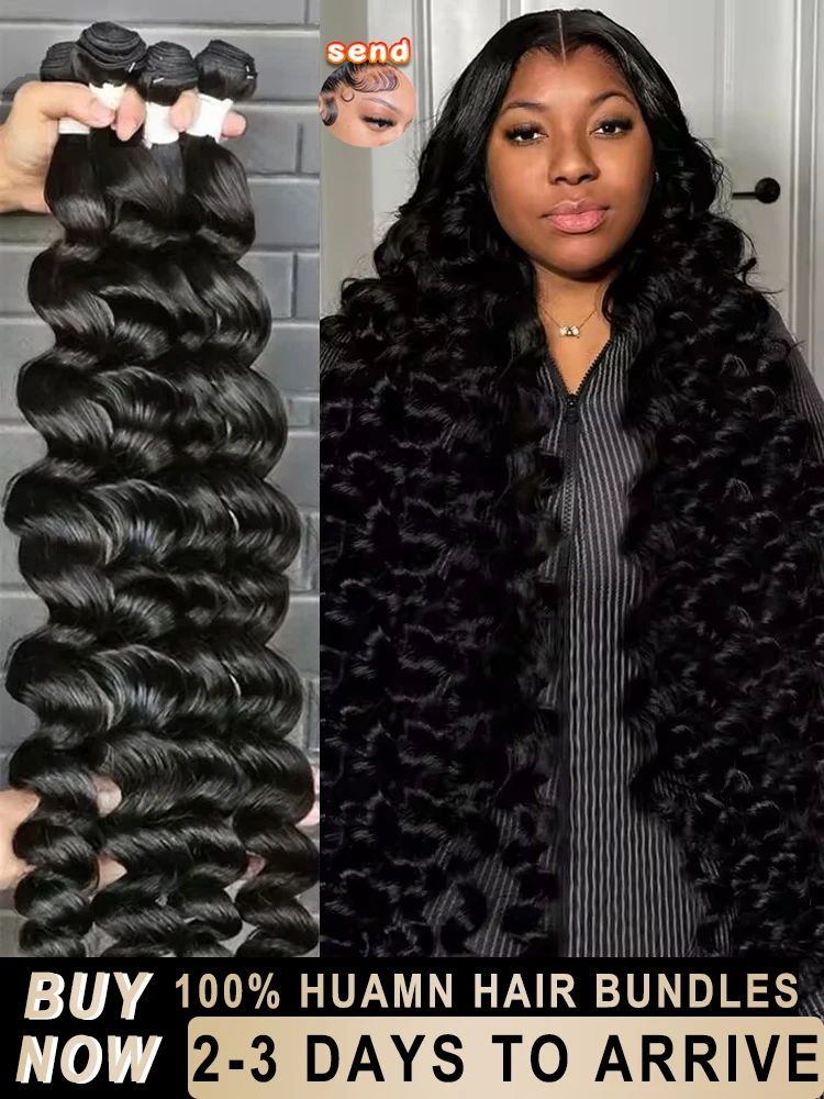 40 50 Inci 100% Bundel Gelombang Longgar Perawan 100% Rambut Manusia Hitam 16A 14A Ekstensi Bundel Rambut Mentah Gelombang Dalam Longgar Basah dan Bergelombang