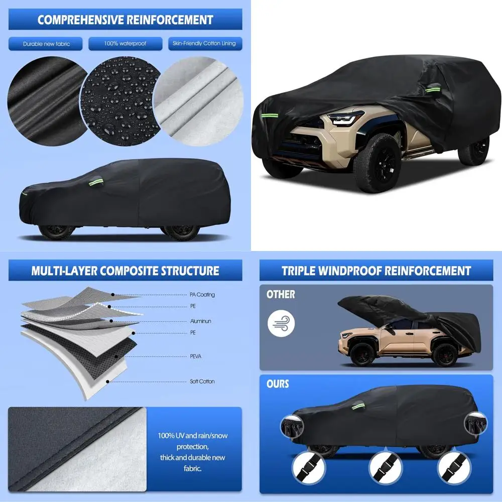 

Custom-Fit Car Cover, Waterproof Exterior Protection, Sun & Rain, Door Zipper, Cotton Lining, Black (2002-2025 Models)