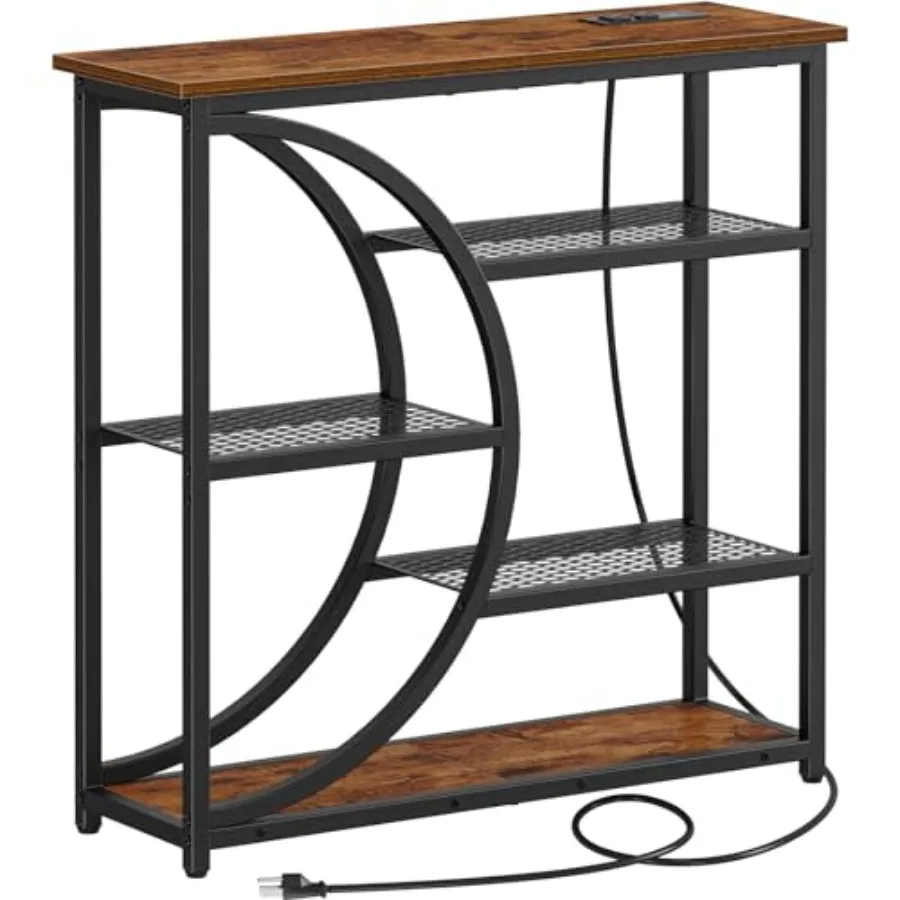 

Entryway Table Console Table with Charging Station Industrial Narrow Sofa Table with 5 Tier Storage Shelves Entrance Table for