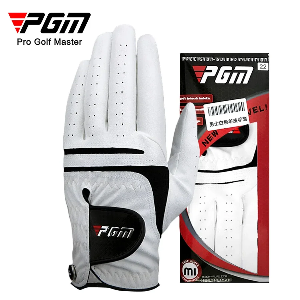 

PGM Men Golf Gloves Breathable White Kid-lambskin Genuine Leather Sport Hand Glove Wear Single Left Right Handed Batting ST022