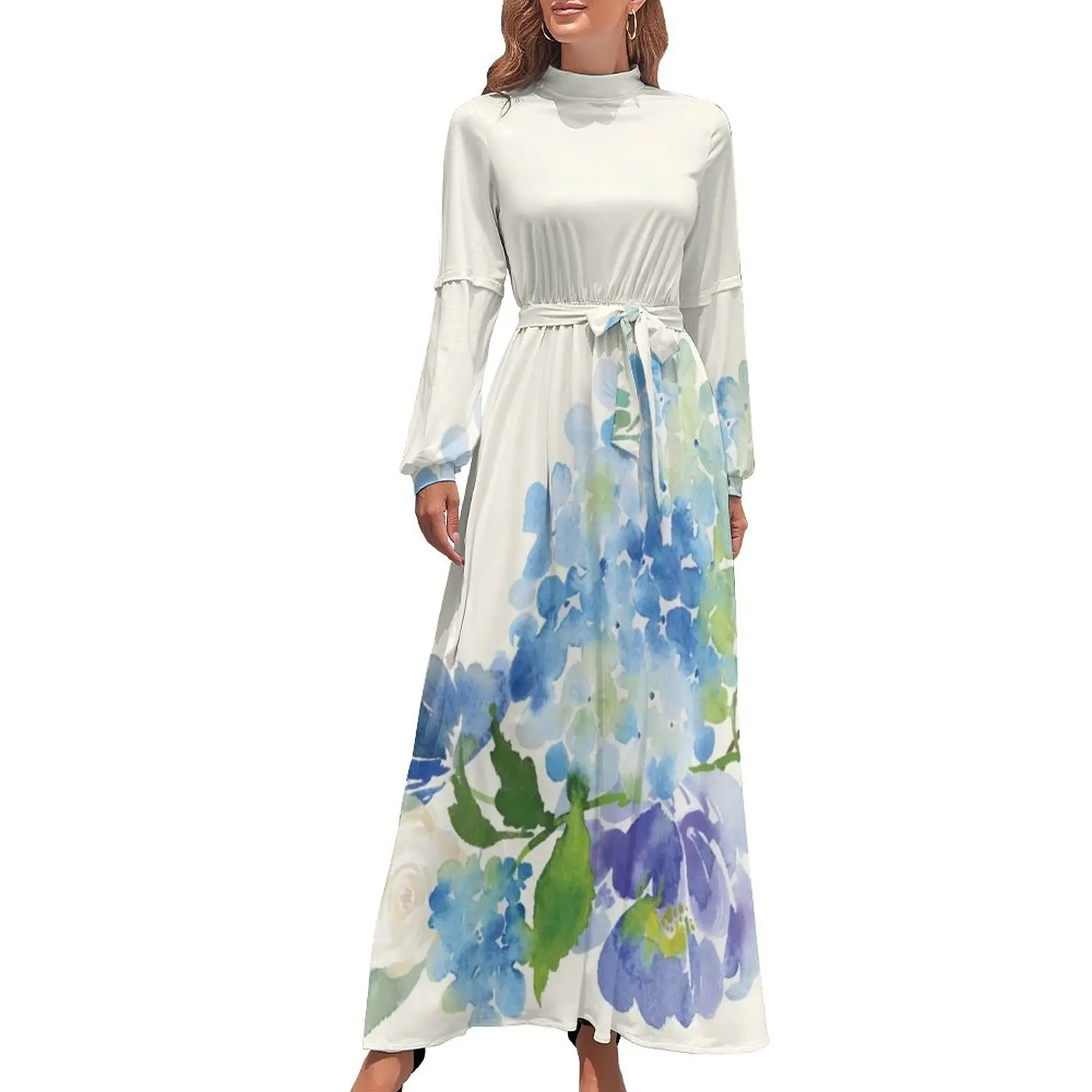 

Blue Watercolor Hydrangea Long Dress women dress Dresses for wedding party women dresses