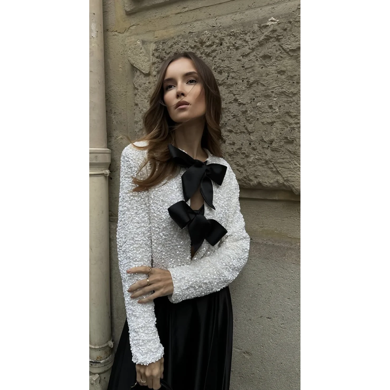 

Classic Faionable Design Sequin Jaet Versatile Slimming Brightening ort Outerwear for Women Straight Cut Warmth Provided