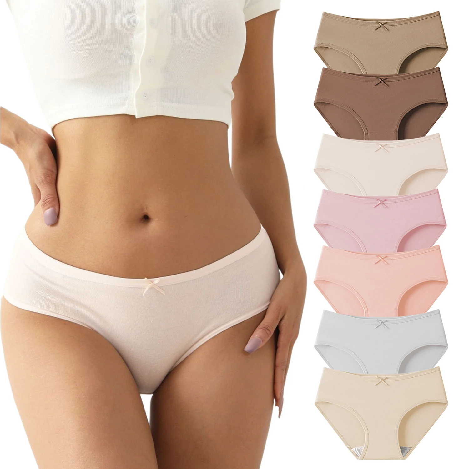 

Women's Basic Version Bow Underwear Cotton Mid Waisted Ladies Panties Full Coverage Briefs 4 Pack