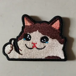 1PC Funny Cat Embroidered Patch – Humorous Crying Cat Meme Patch with Hook & Loop Velcros for Caps, Uniforms, Vests, Backpacks