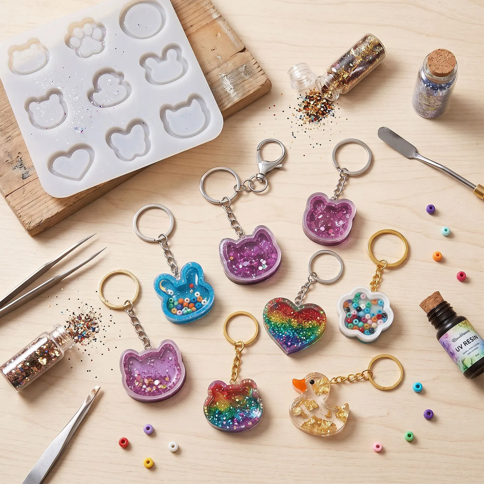 Epoxy Accessories Silicone Mold - Rocking Box Animal Quicksand Pendant Keychain Resin