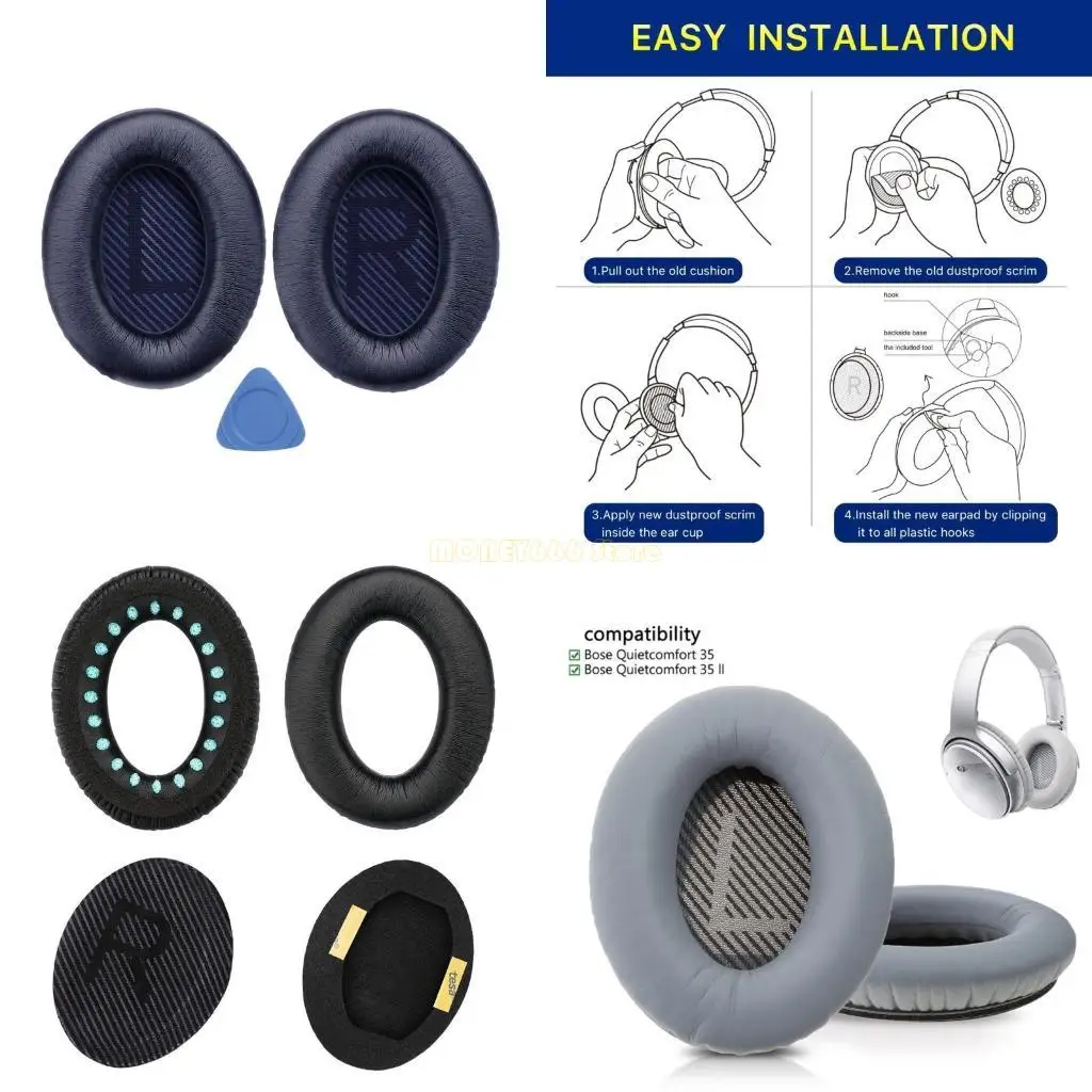 

F62C Qualified Repairing Sponge Covers Earmuffs for QuietComfort QC35 QC35II Headphone Cover Isolate Noise Covers