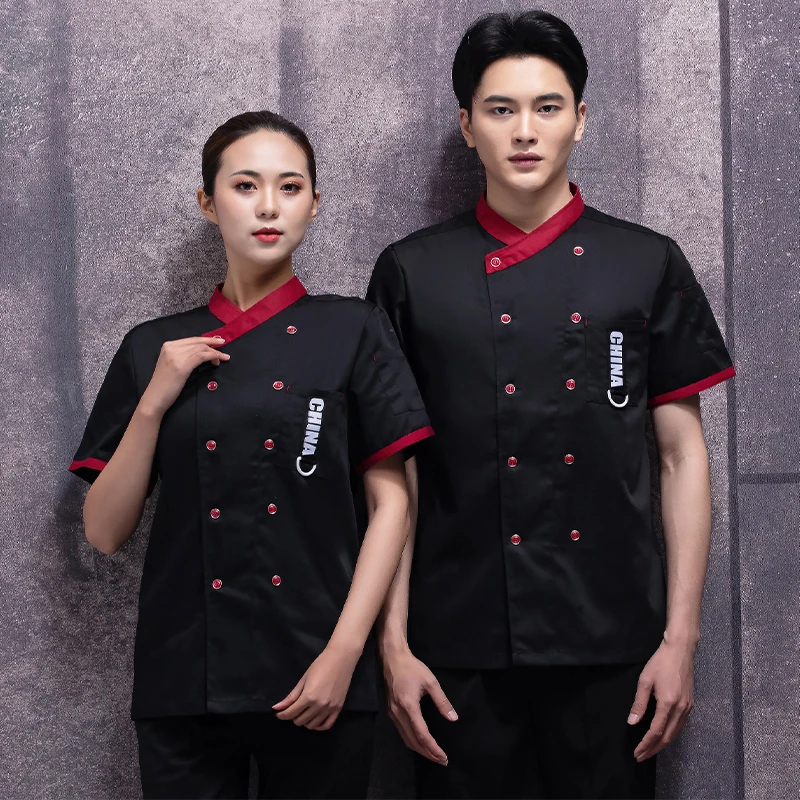 Chaqueta de manga corta para hombre y mujer, abrigo de Chef, uniforme de cocina, Catering, restaurante, Hotel, panadería, camarero, trabajo, Tops de disfraces