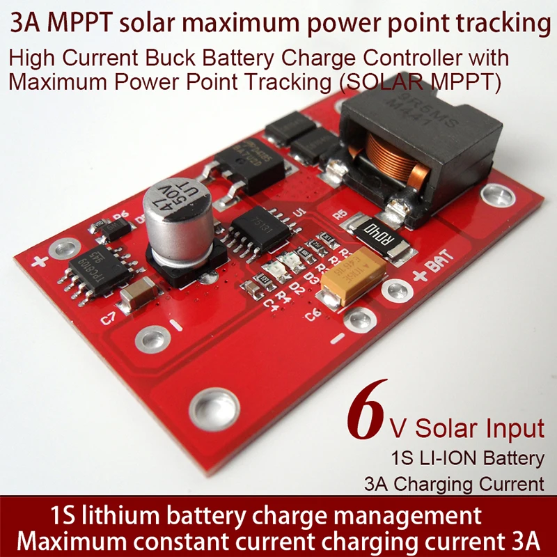 BMS 1S MPPT Solar Panel Controller 3.7V 4.2V 18650 Lithium Li-ion Battery Charge Module CN3791/CN3722 6V 9V 12V