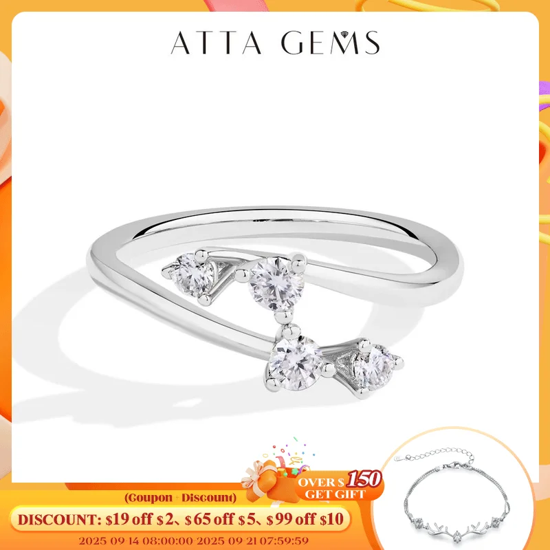 

ATTAGEMS Moissanite Rings for Women VVS1 Round Cut Diamonds S925 Silver Twining Wedding Band Adjustable Engagement Bride Jewelry