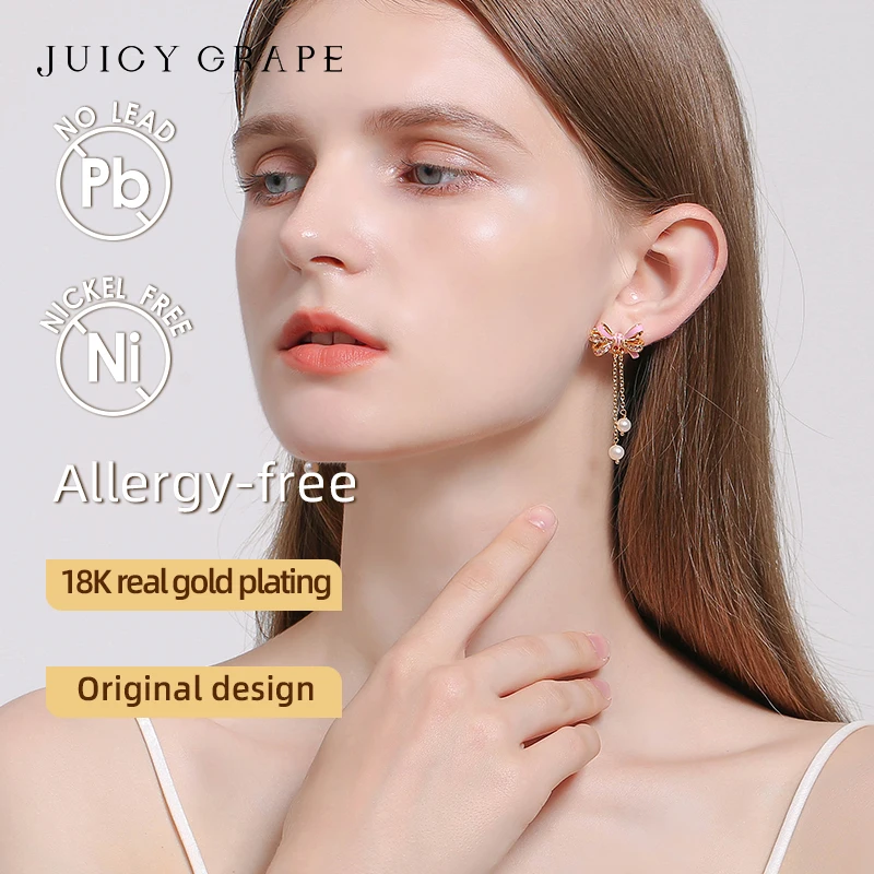 

Новые легкие длинные висячие серьги с бантом из серебра 925 пробы с эмалированным бантом и позолотой 18 карат